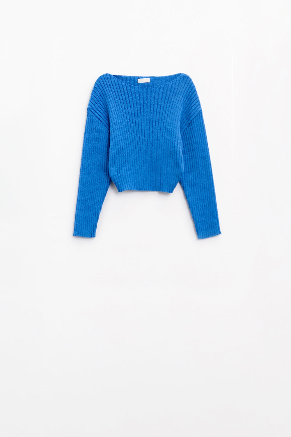 Relaxed Ribbed Boat Neck Sweater in Blue Q2 Sweaters BoutiqueLua