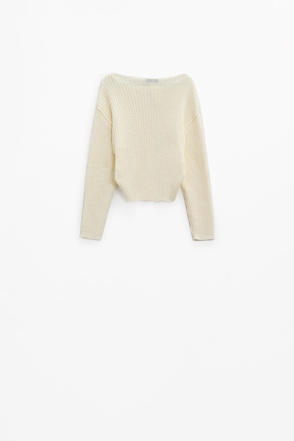 Relaxed Ribbed Boat Neck Sweater in cream BoutiqueLua