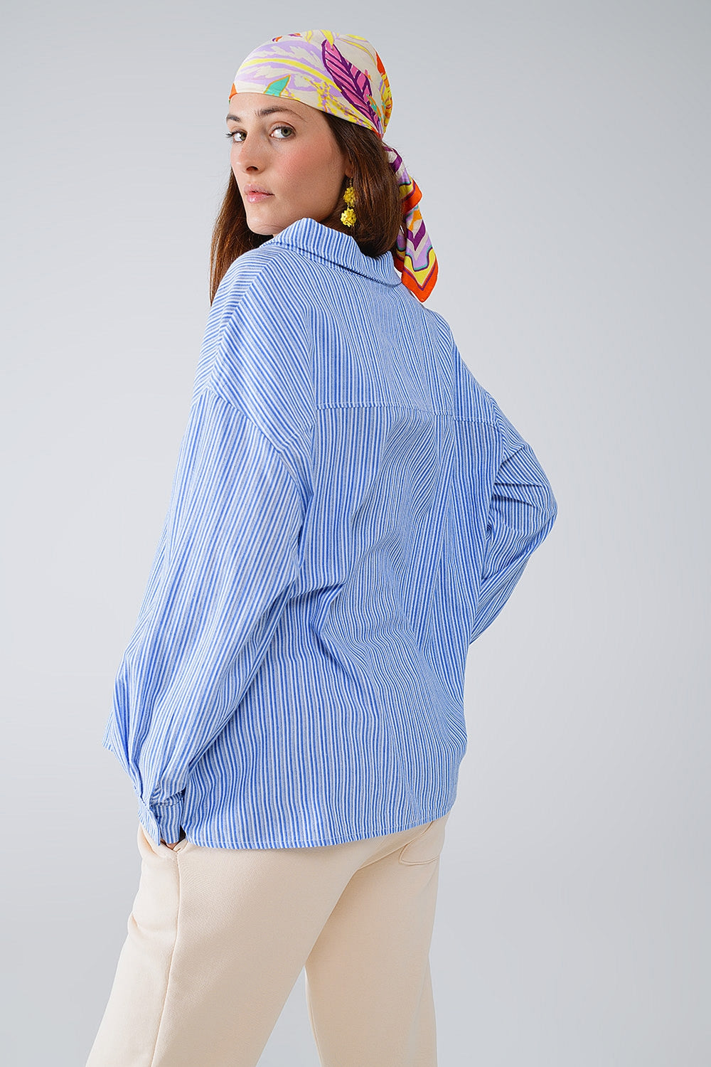 Relaxed Thin Stripe Shirt in Blue Q2 Shirts BoutiqueLua