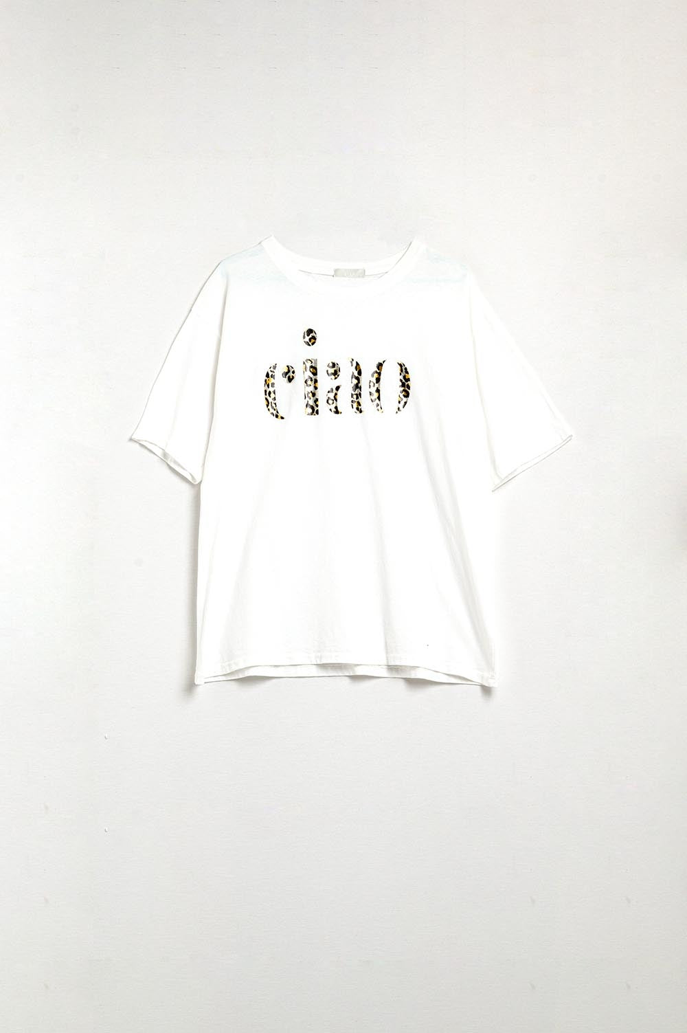 relaxed White T-shirt With Ciao in Leopard Print