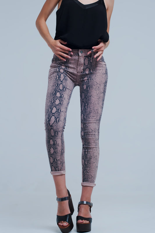 Q2 Reversible animal print pink jeans