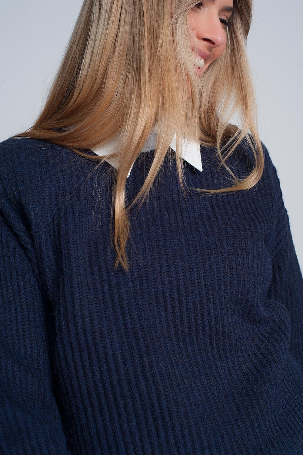 Ribbed jumper in Navy Q2 Sweaters BoutiqueLua