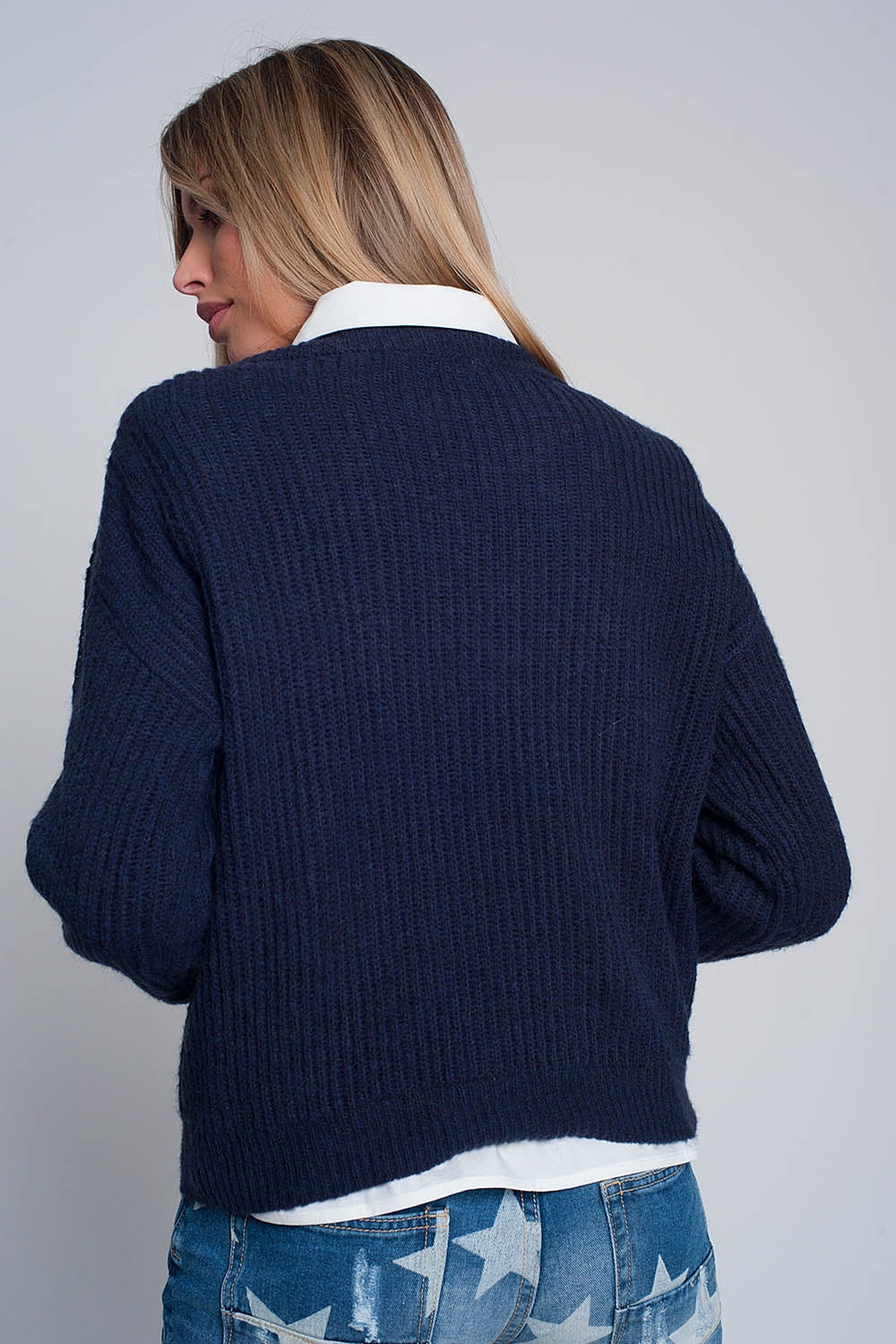 Ribbed jumper in Navy Q2 Sweaters BoutiqueLua