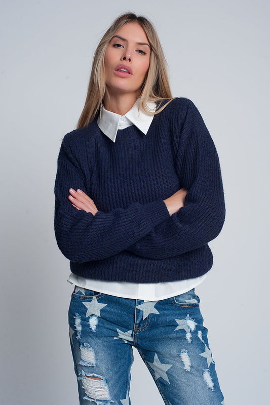 Q2 Ribbed jumper in Navy