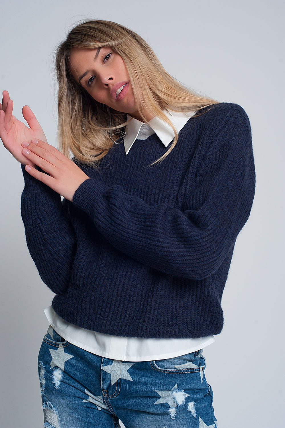 Ribbed jumper in Navy Q2 Sweaters BoutiqueLua