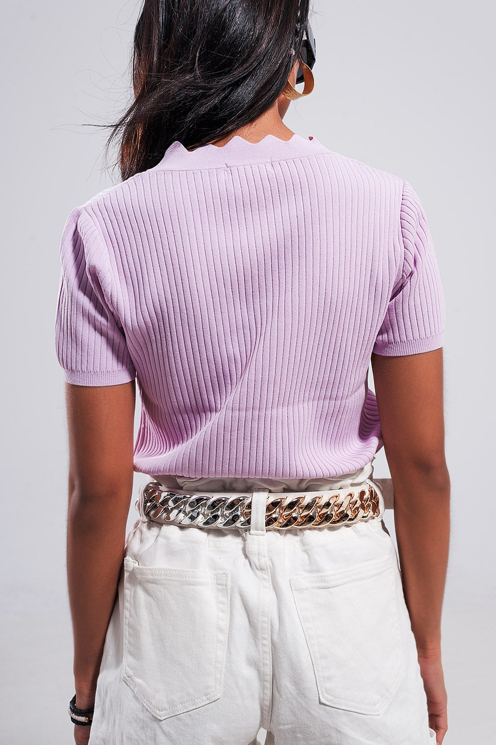 Ribbed v neck jumper in lilac Q2 Sweaters BoutiqueLua