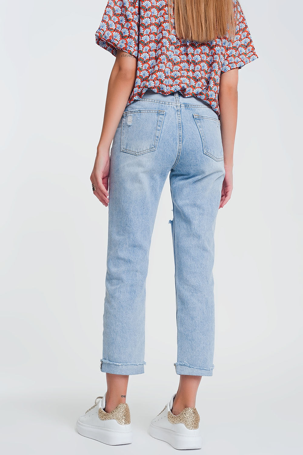 ripped straight fit jeans in light denim Q2 Jeans BoutiqueLua