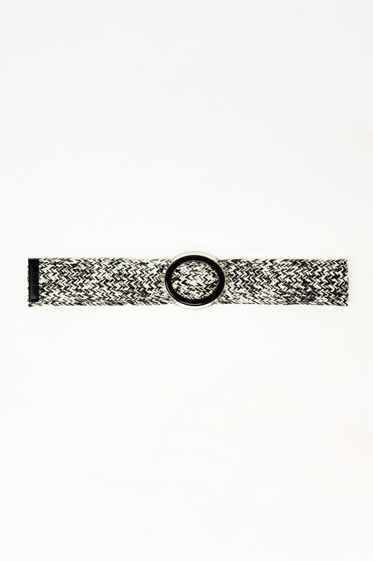 Q2 Round Buckle Braided Belt in Black and White