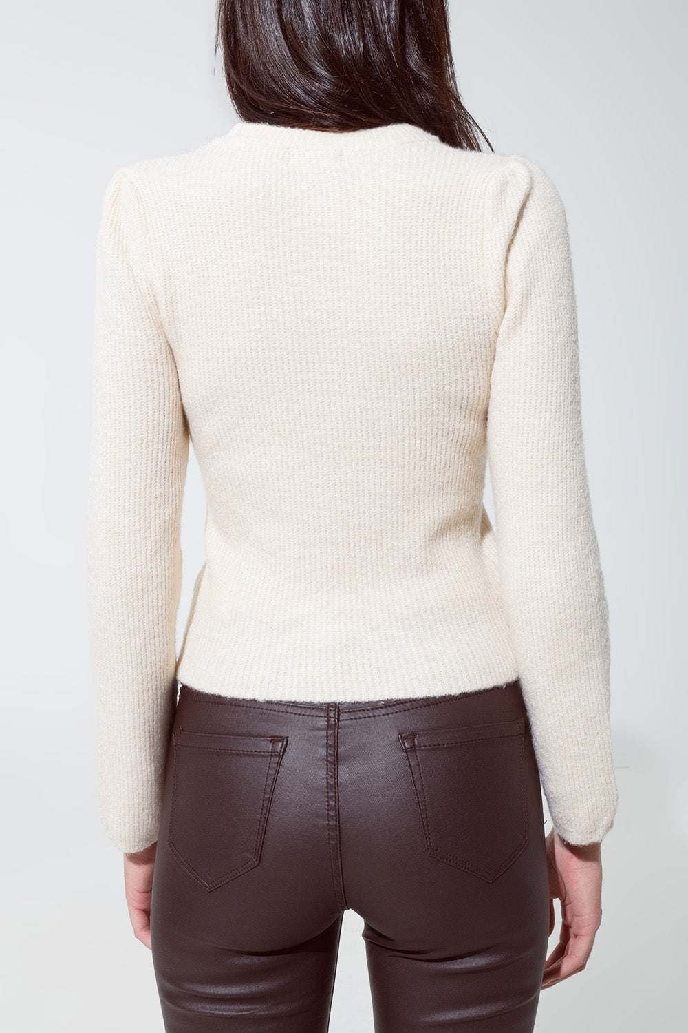 Round neck chunky ribbed jumper in cream Q2 Sweaters BoutiqueLua