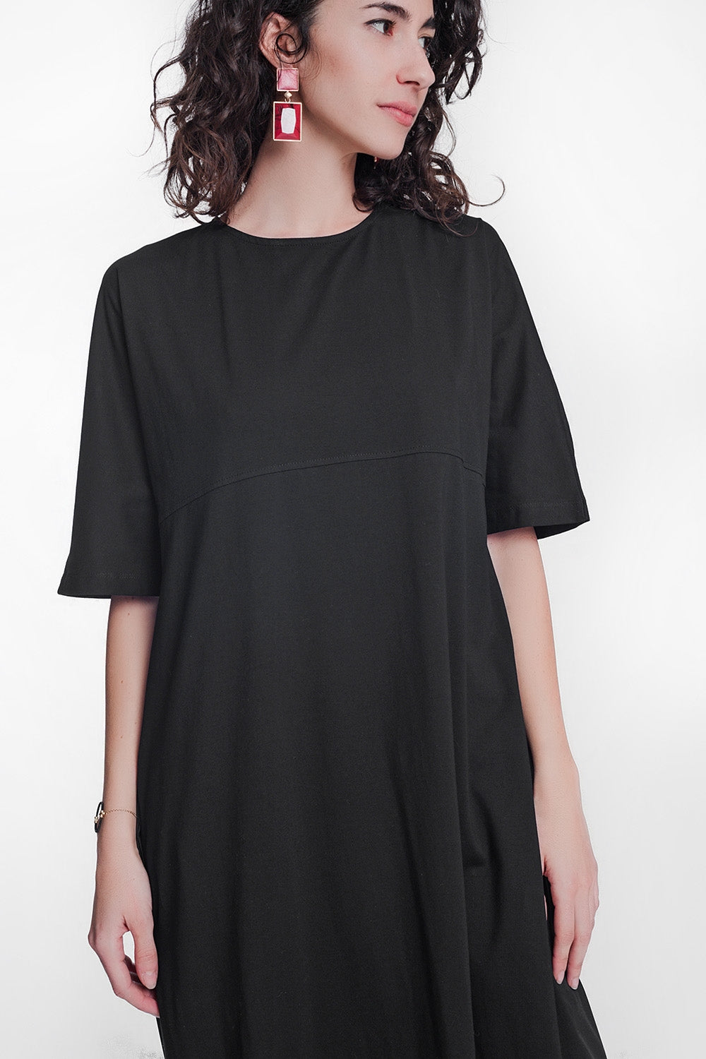 round neck poplin t-shirt dress in black Q2 Dresses BoutiqueLua