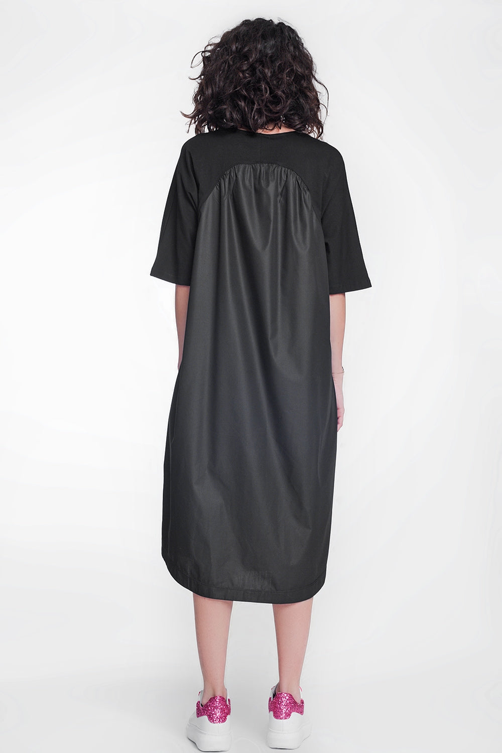 round neck poplin t-shirt dress in black Q2 Dresses BoutiqueLua