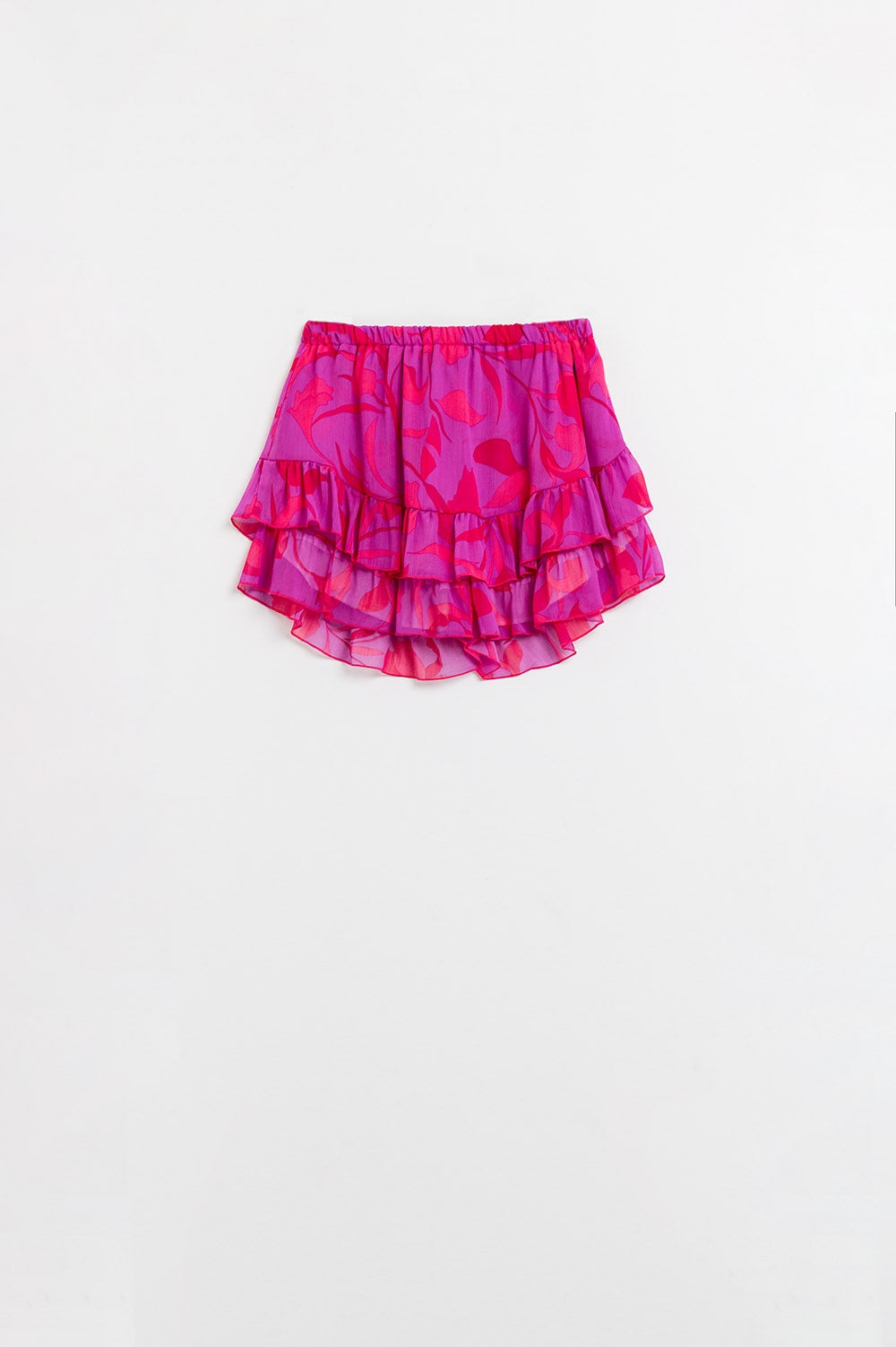 Q2 Ruched Design Skirt In Pink And Red With ELastic Waist