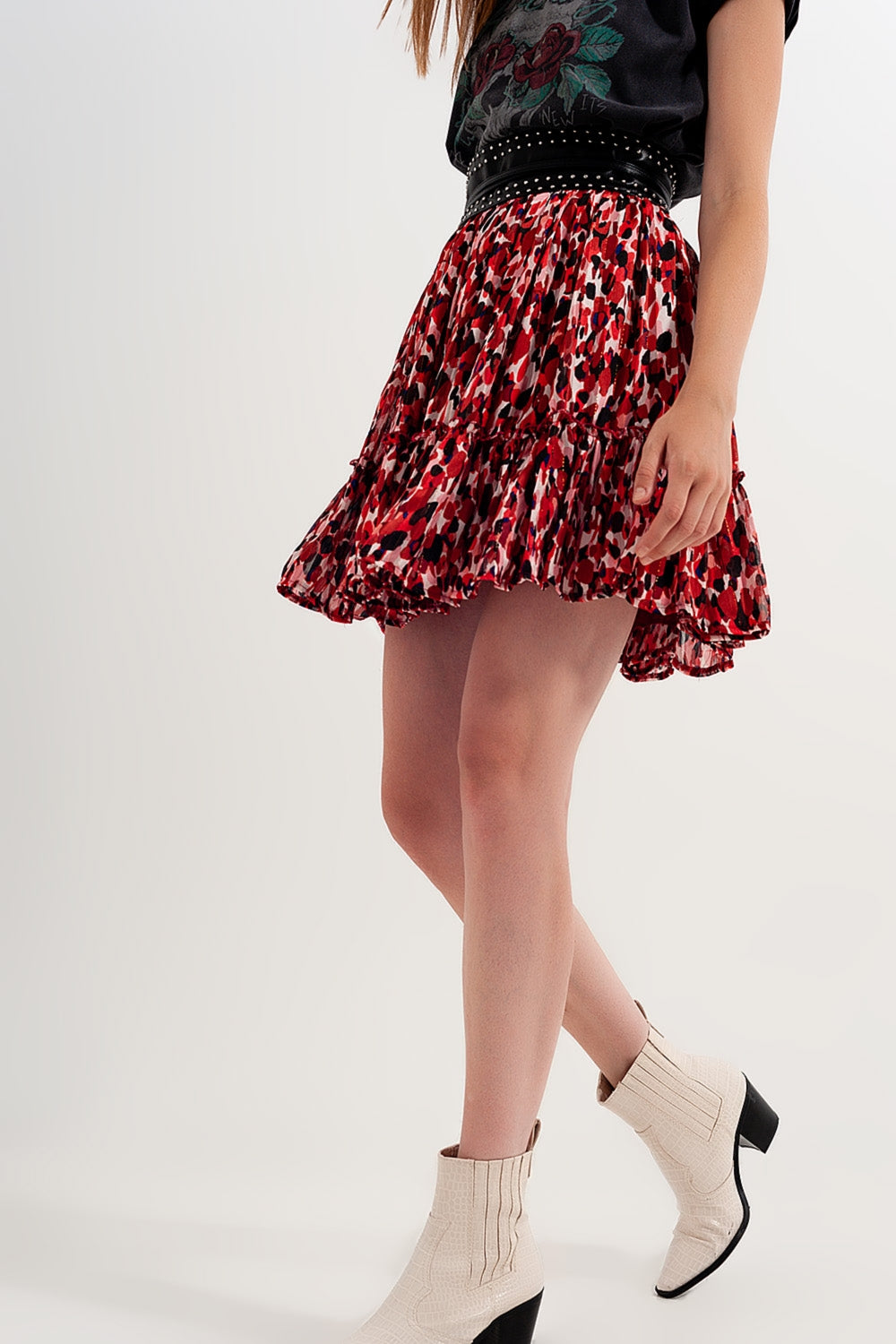 Ruffle mini skirt in animal print Q2 Skirts BoutiqueLua