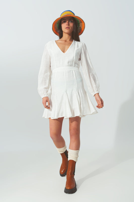 Q2 Ruffle V Neck Dress in White