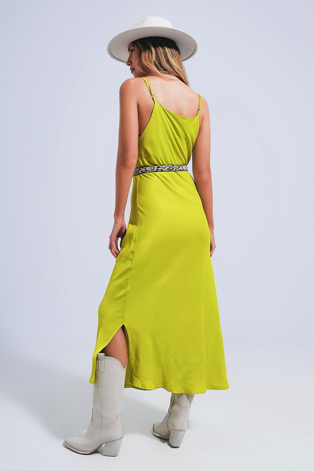 Satin cami strap midi slip dress in green Q2 Dresses BoutiqueLua