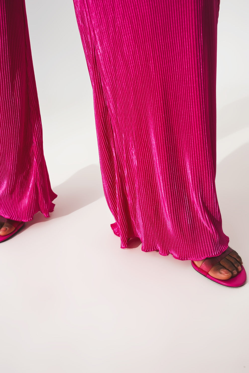 Satin halter neck pleated maxi jumpsuit in fuchsia Q2 Dresses BoutiqueLua