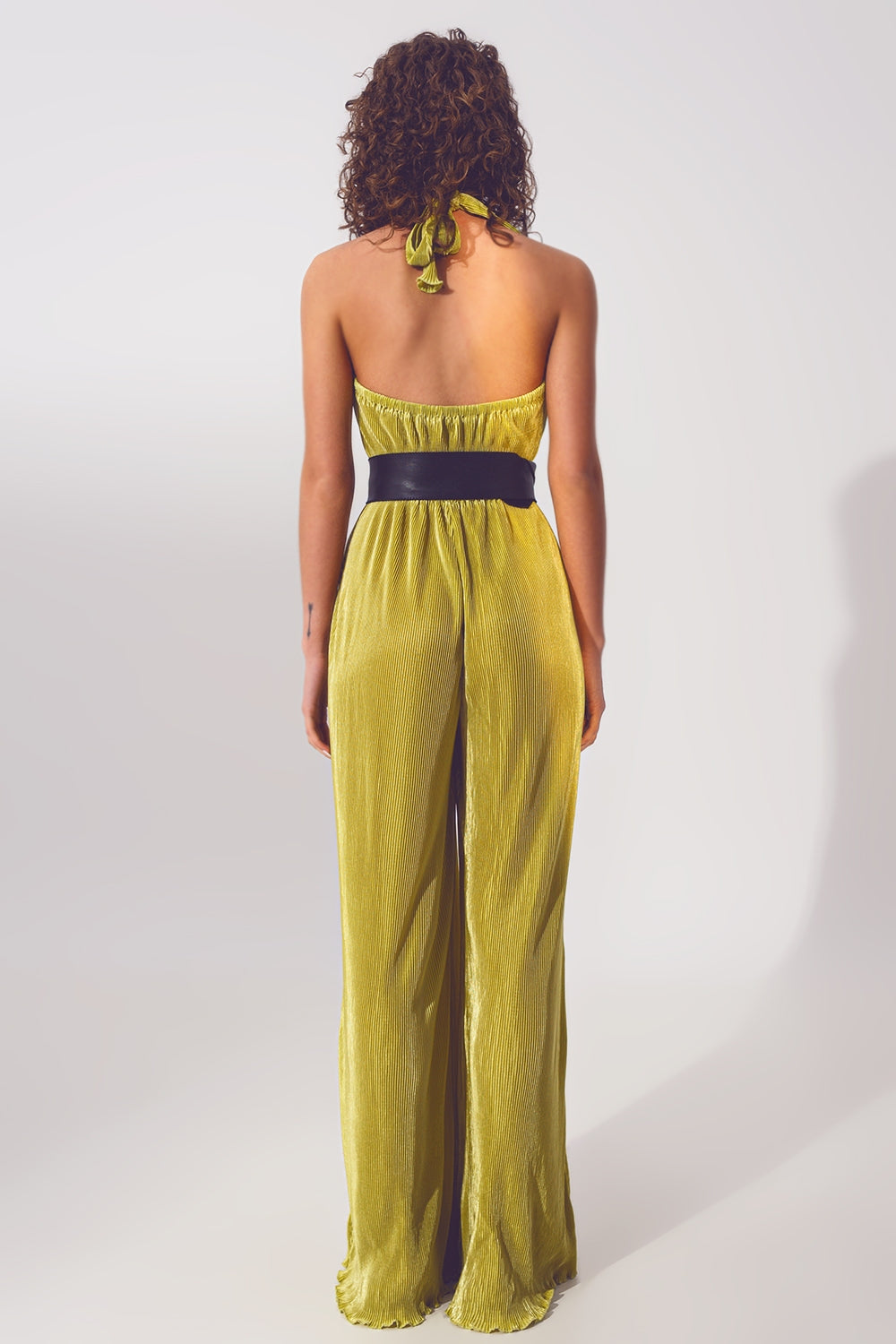 Satin Halter Neck pleated maxi jumpsuit in Green Q2 Dresses BoutiqueLua