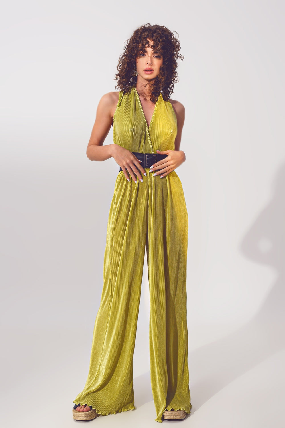 Satin Halter Neck pleated maxi jumpsuit in Green Q2 Dresses BoutiqueLua