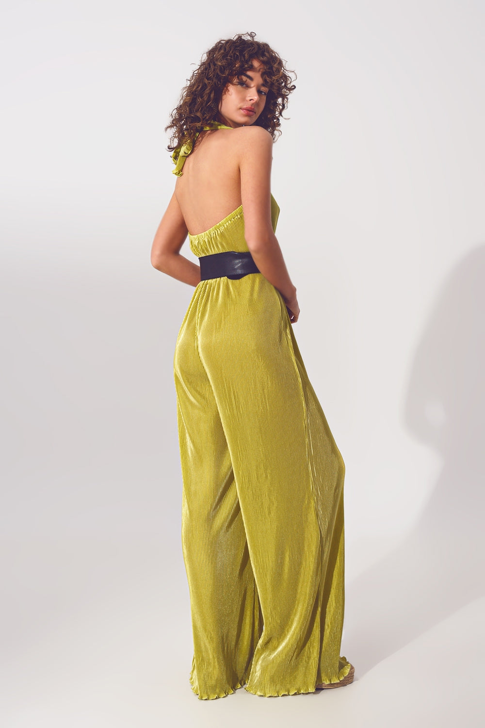 Satin Halter Neck pleated maxi jumpsuit in Green Q2 Dresses BoutiqueLua