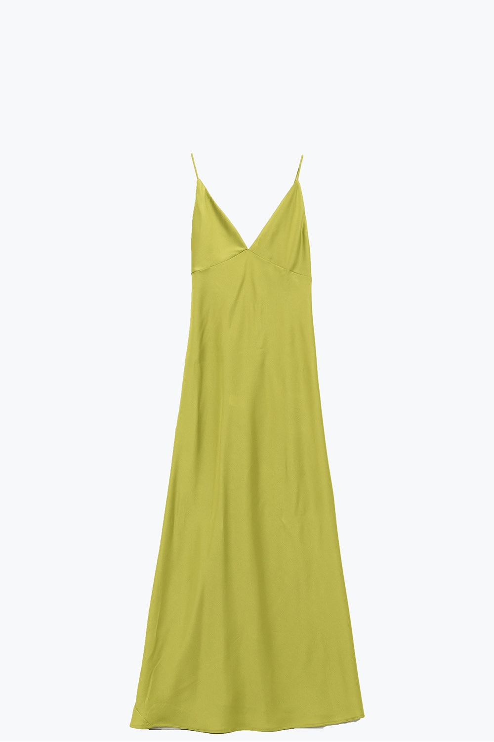 Satin Maxi Dress With Spaghetti Straps in Lime Green Q2 Dresses BoutiqueLua