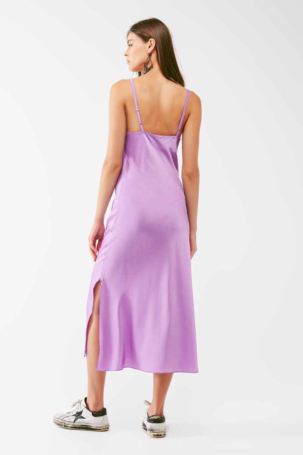 Satin Midi Dress With Cowl Neck in lilac Q2 Dresses BoutiqueLua