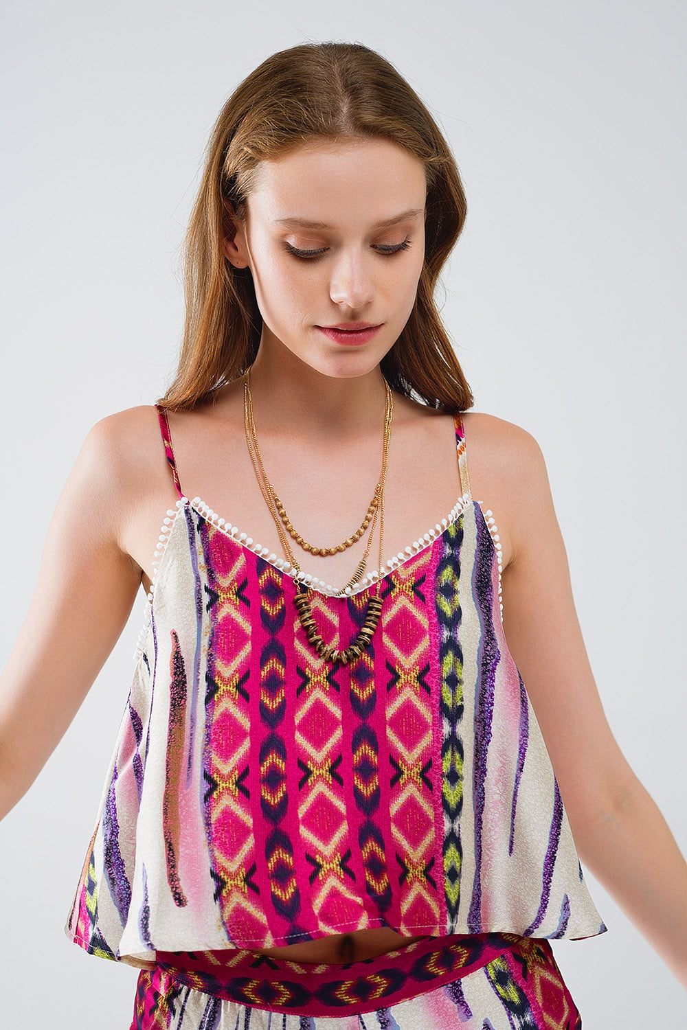 Satin Multicolored Sleeveless Top With Abstract Print Q2 Tops BoutiqueLua