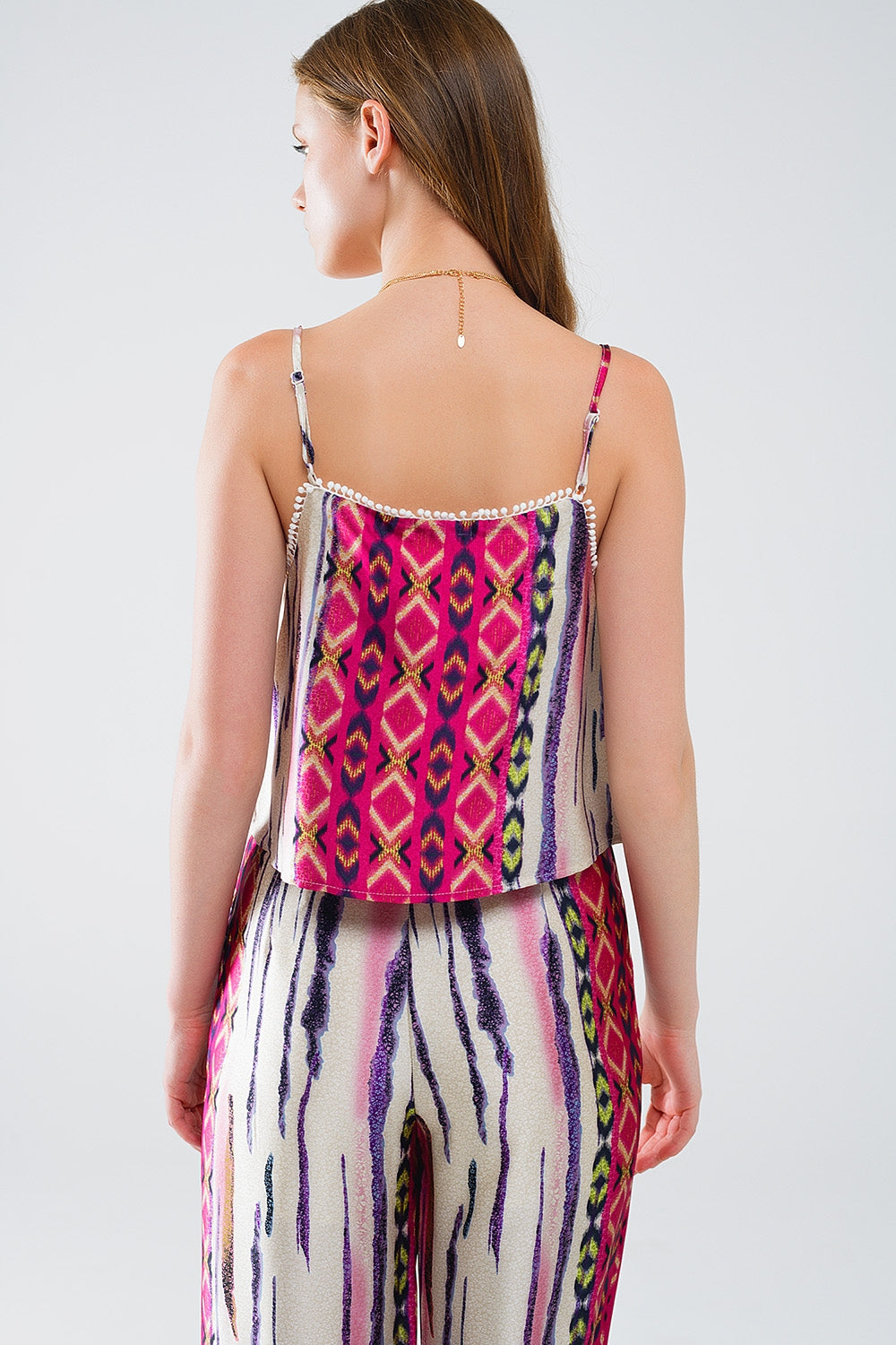 Satin Multicolored Sleeveless Top With Abstract Print Q2 Tops BoutiqueLua