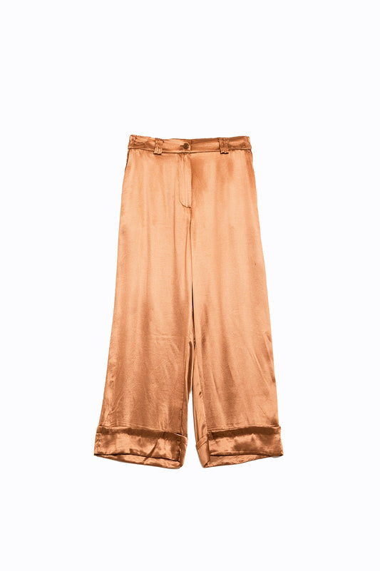 Q2 Satin Wide Leg Suit Pants In Camel