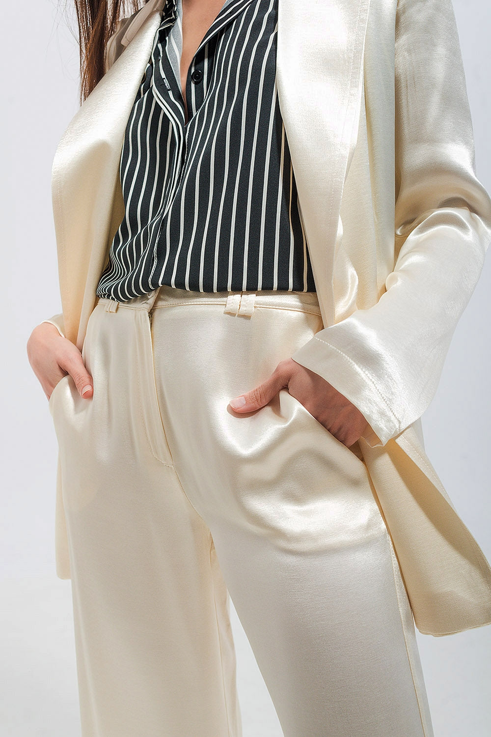 Satin wide leg suit Pants in cream Q2 Pants BoutiqueLua