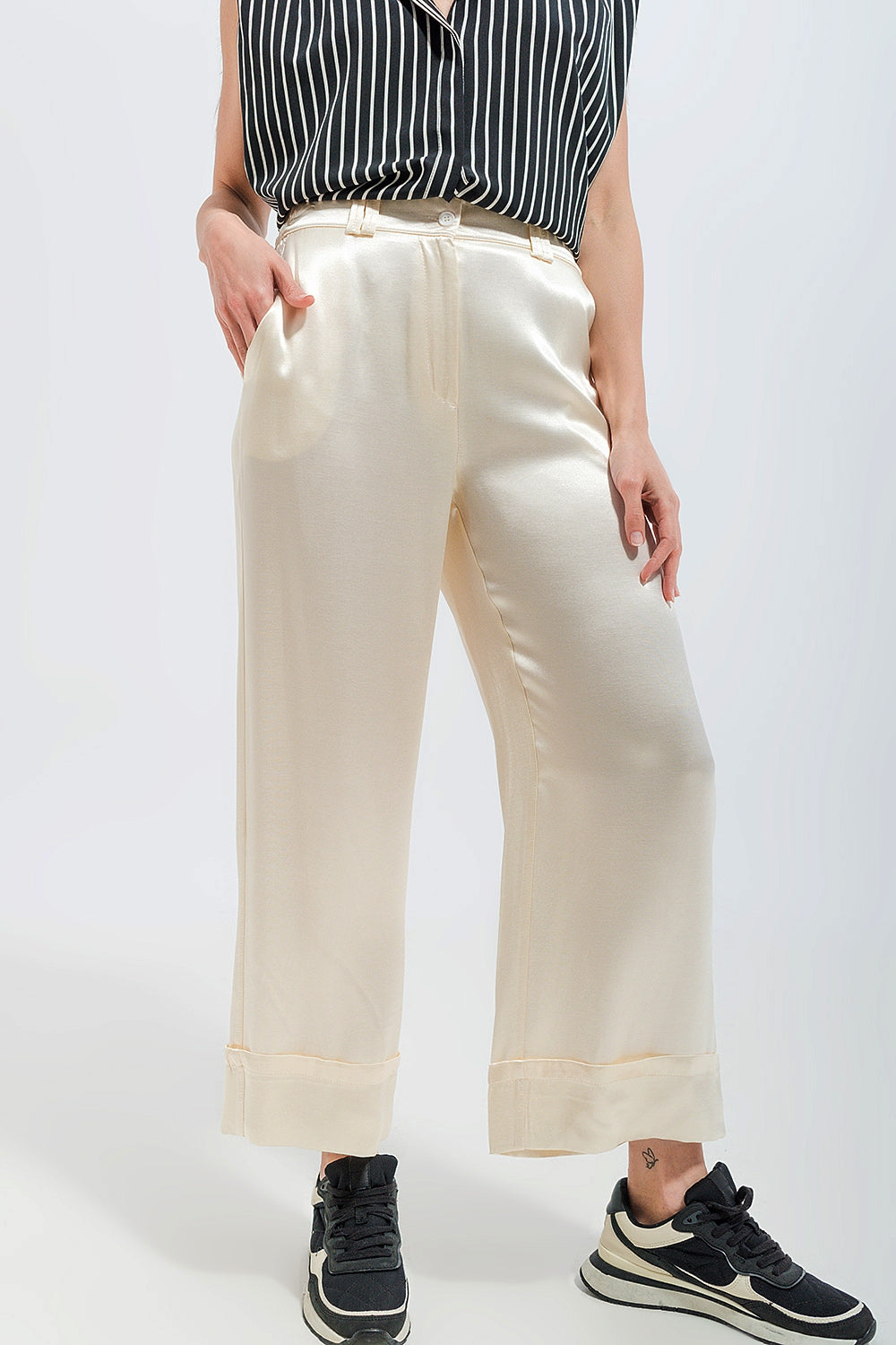 Satin wide leg suit Pants in cream Q2 Pants BoutiqueLua