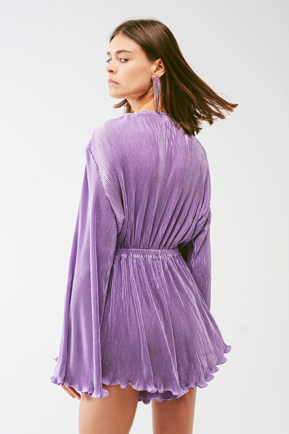 Satin Wrap Deatil Pleated romper in lilac Q2 Dresses BoutiqueLua