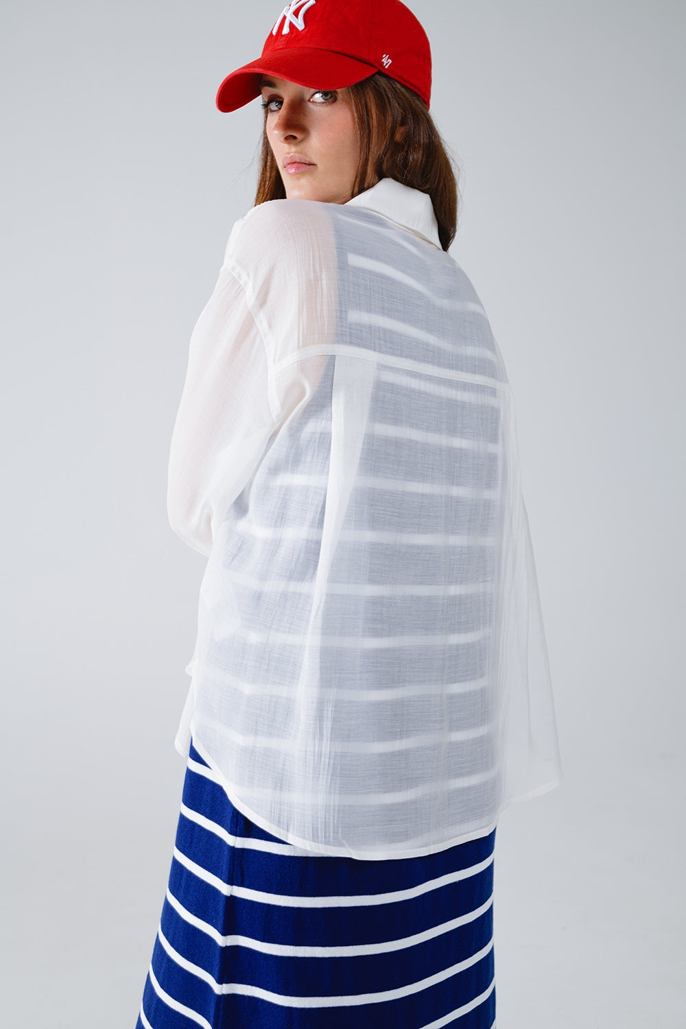 Semi Sheer White Blouse With Ruffle Detail Down The Front Q2 Shirts BoutiqueLua