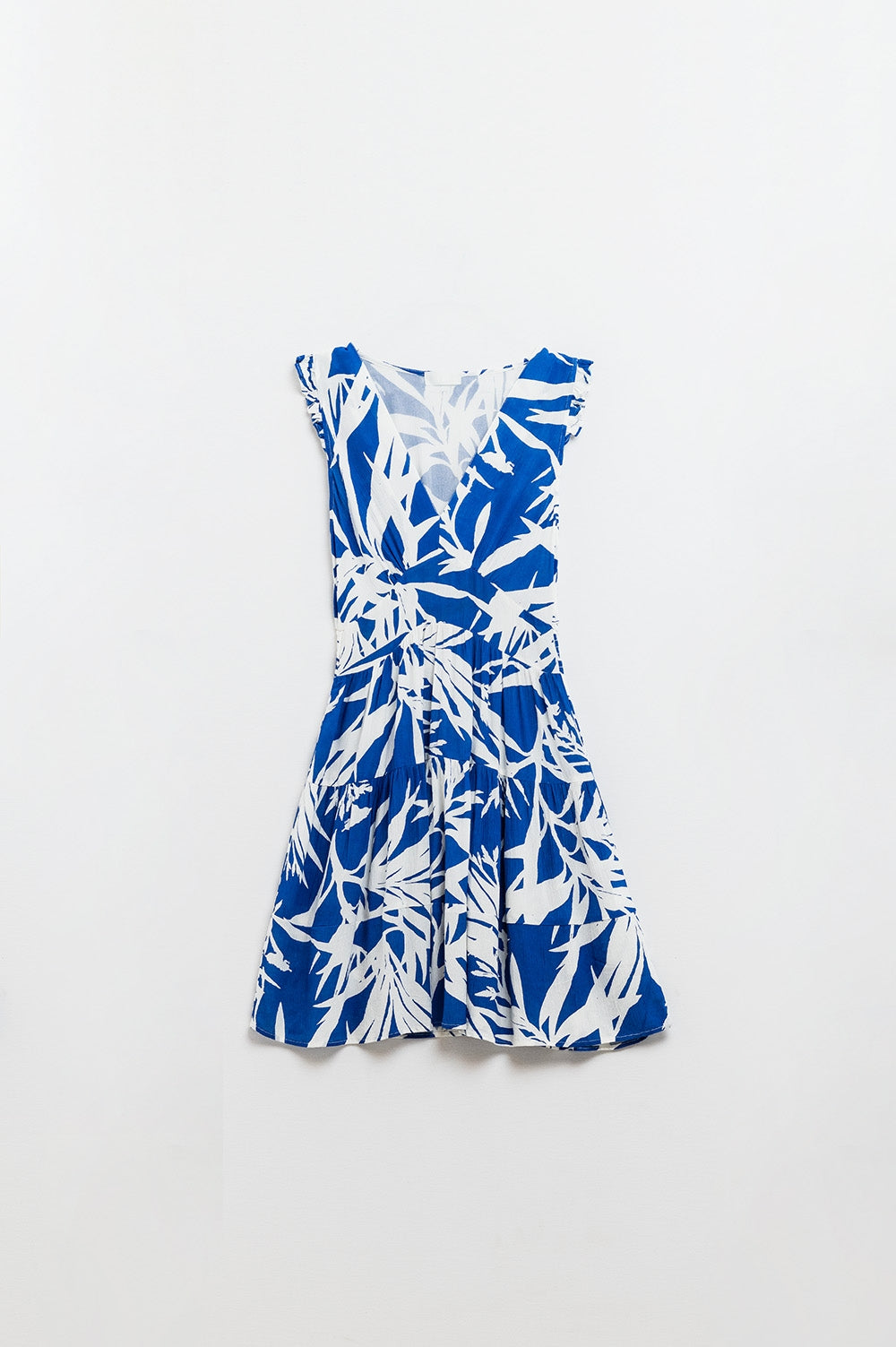 Short Blue Dress With Tropical Palm Print Q2 Dresses BoutiqueLua