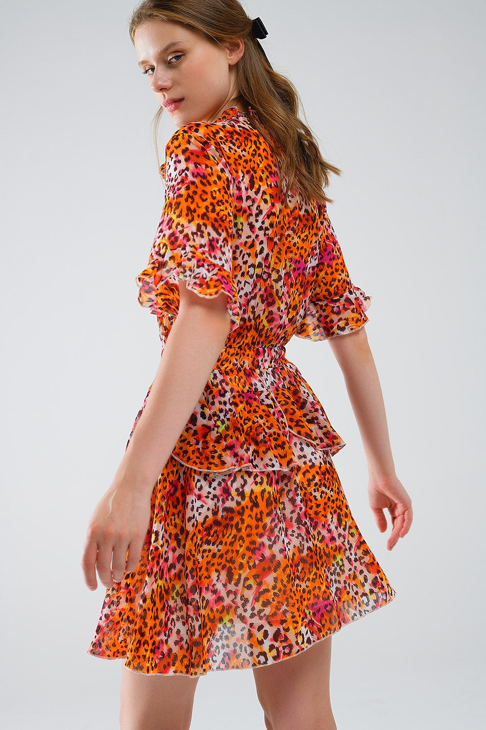 Short Dress with Animal Print in Orange and White Q2 Dresses BoutiqueLua