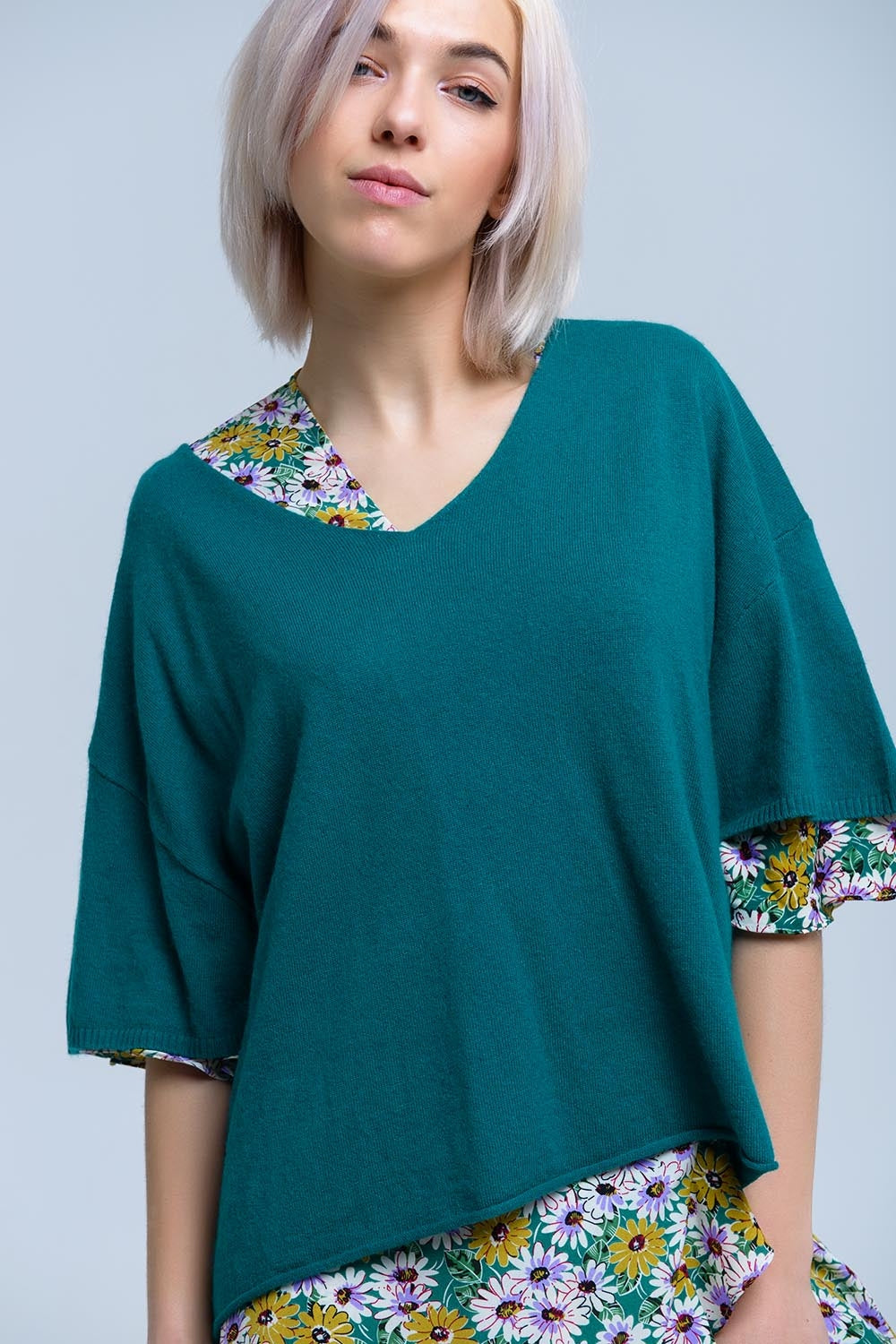 Short sleeve green sweater Q2 Sweaters BoutiqueLua