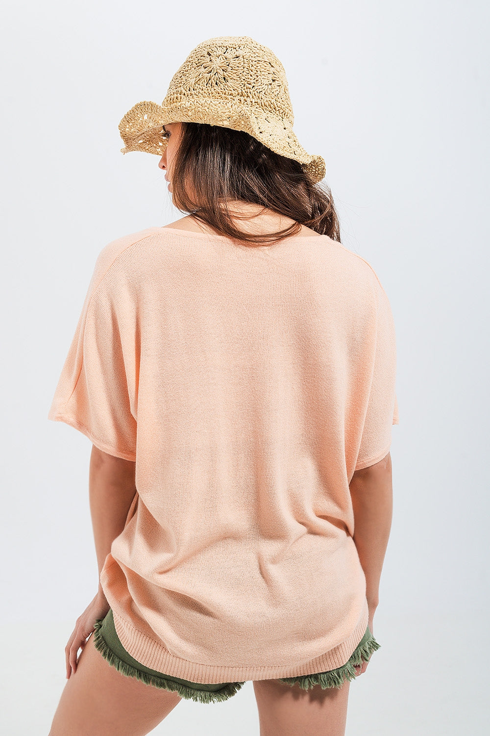 Short sleeve jumper in v neck in pink Q2 Sweaters BoutiqueLua