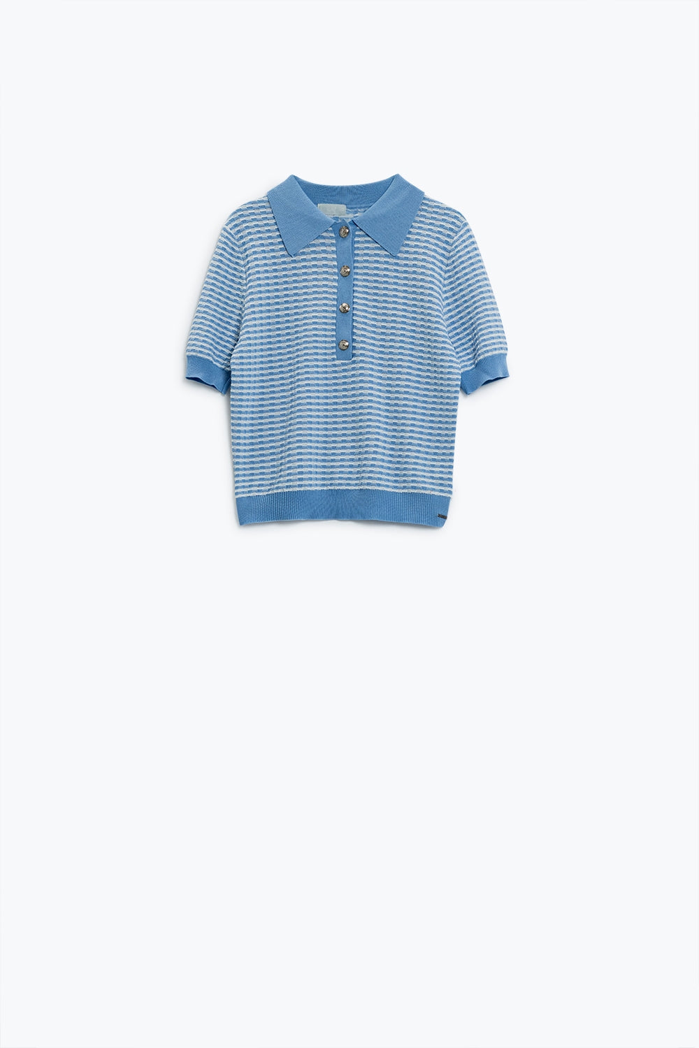 Short Sleeve Polo In Blue With White Stripes Q2 Sweaters BoutiqueLua