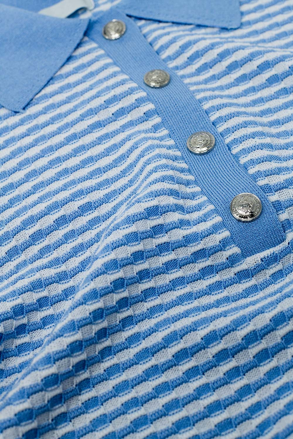 Short Sleeve Polo In Blue With White Stripes Q2 Sweaters BoutiqueLua