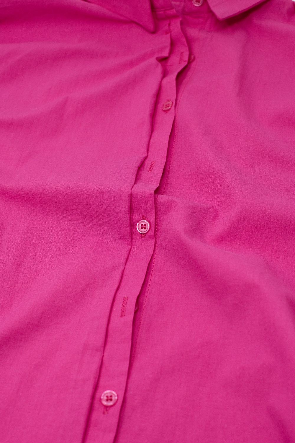 Short Sleeve Relaxed Button Up Shirt in Fuchsia Q2 Shirts BoutiqueLua