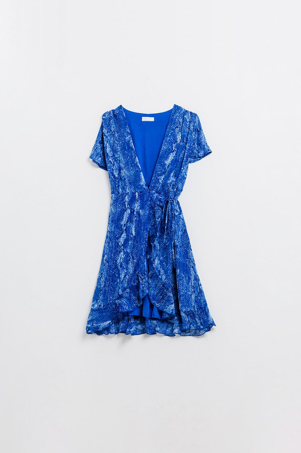 Short Wrap Dress in blue animal printed and Gold lurex Q2 Dresses BoutiqueLua