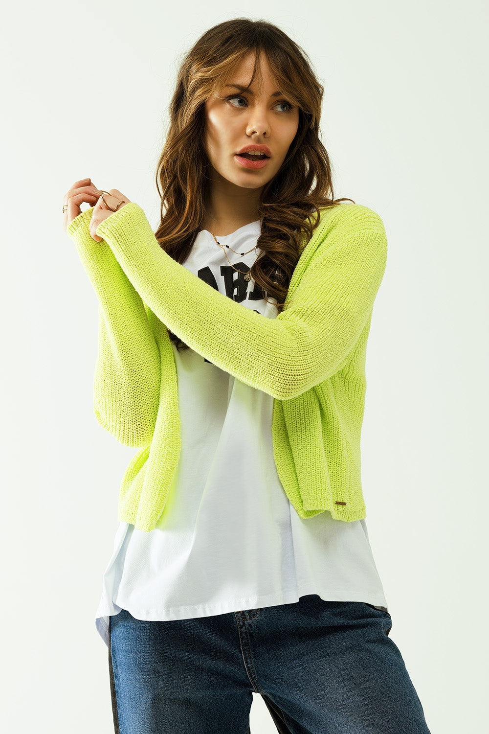 Short yellow knit cardigan with long sleeves Q2 Sweaters BoutiqueLua