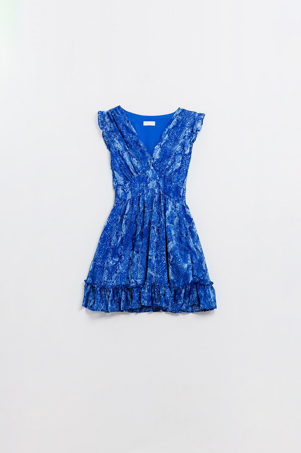 Skater Dress With Cinched Waist in Snake Blue Print With Gold Lurex Thread Q2 Dresses BoutiqueLua