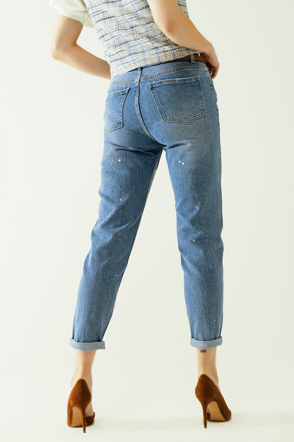 skinny blue jeans with metallic finish in light wash Q2 Jeans BoutiqueLua