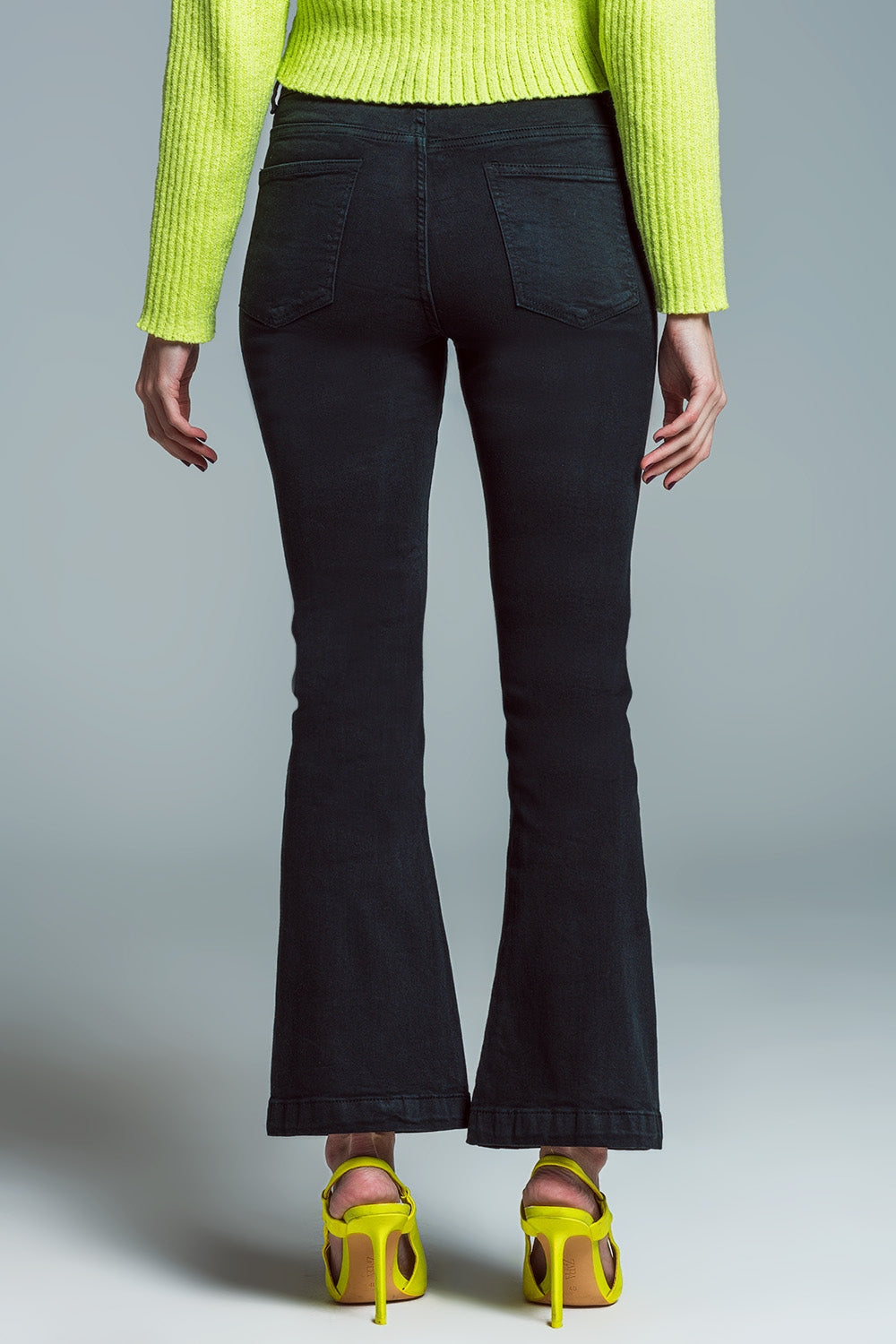 Skinny Flared Jeans With Double Button Detail in Black Q2 Jeans BoutiqueLua