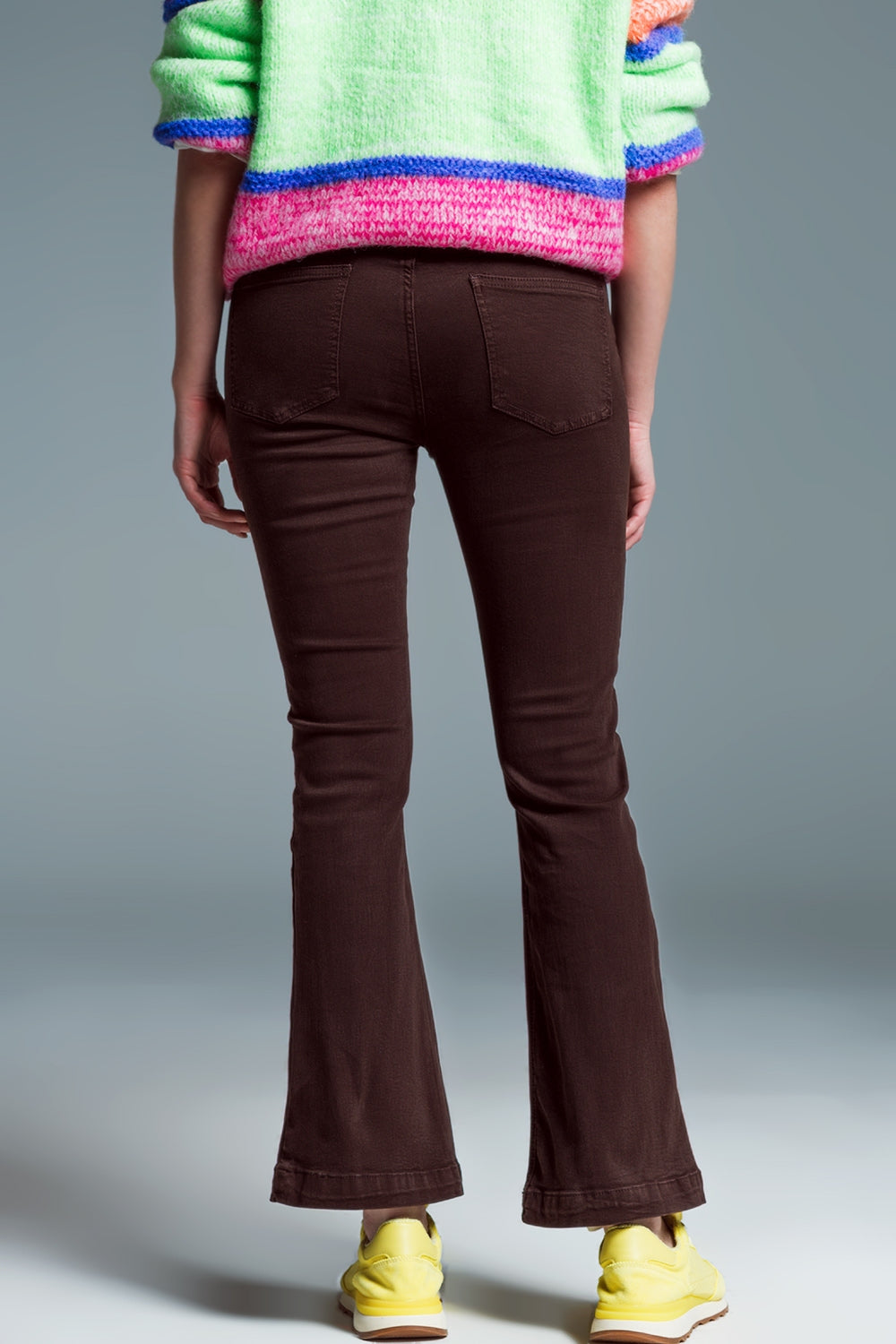 Skinny Flared Jeans With Double Button Detail in Brown Q2 Jeans BoutiqueLua