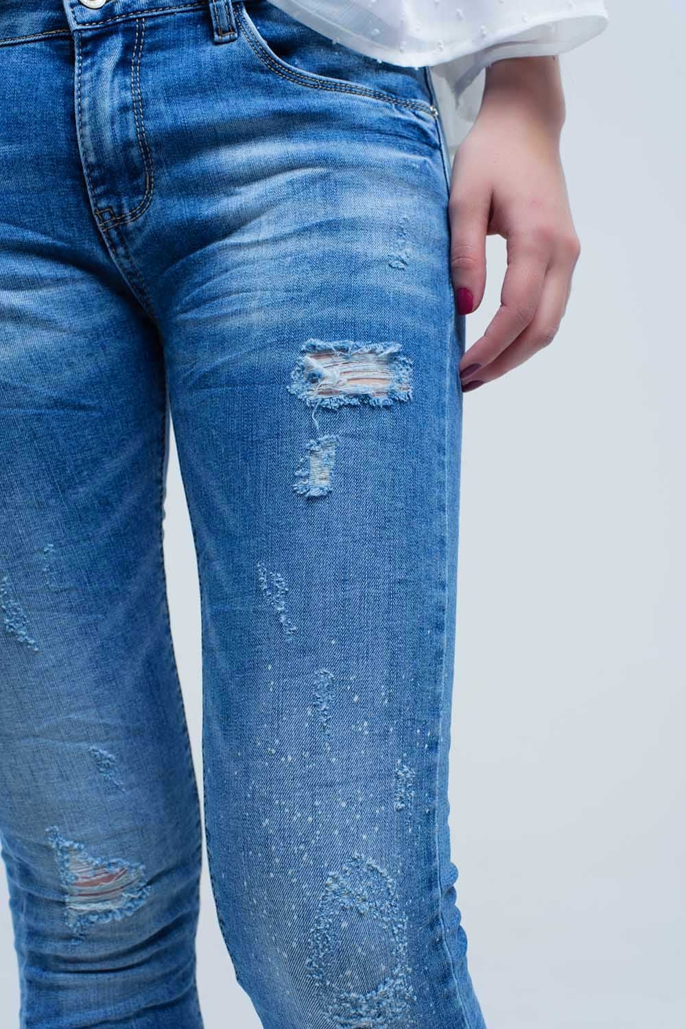 Skinny jeans in medium wash with rips Q2 Jeans BoutiqueLua