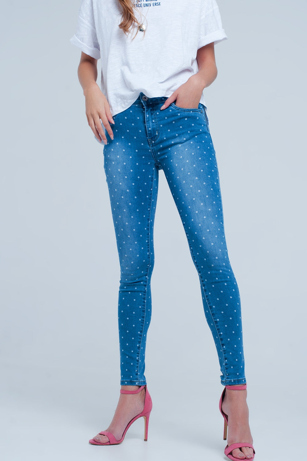 Q2 Skinny jeans in polka dot print