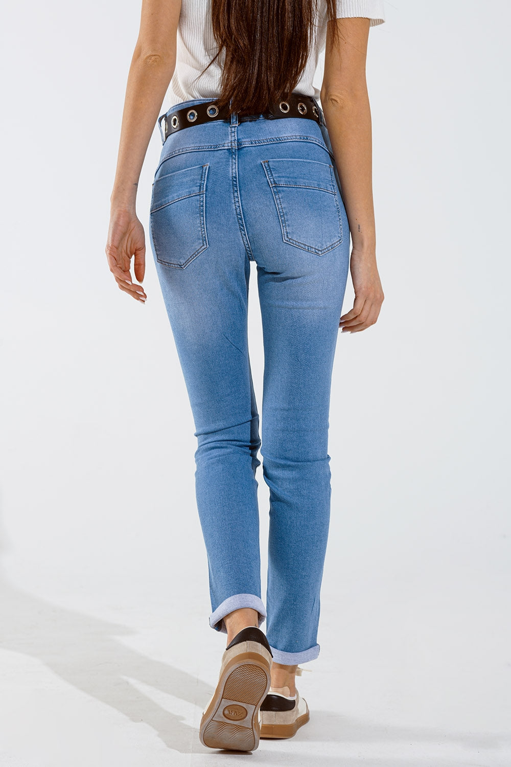 Skinny jeans in washed blue with strass all over the front Q2 Jeans BoutiqueLua