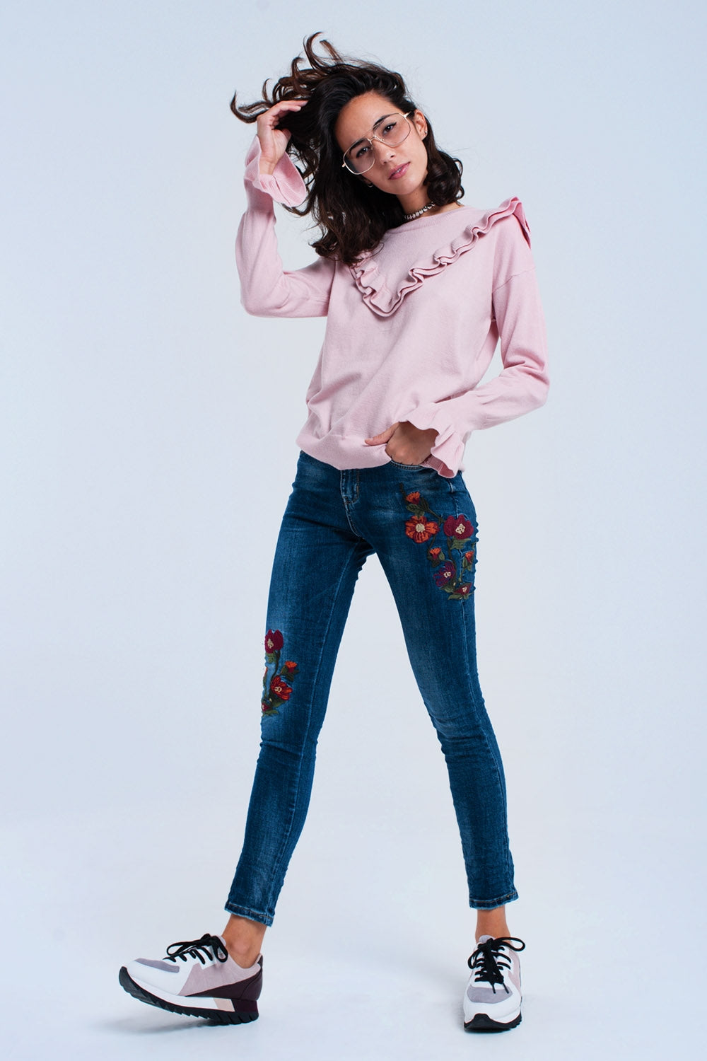 Skinny jeans with flowers Q2 Jeans BoutiqueLua