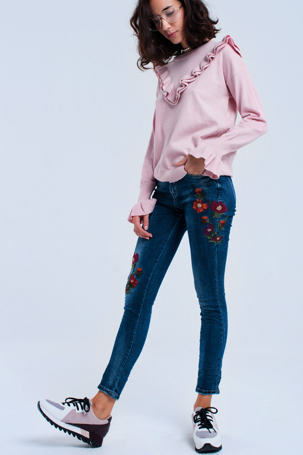 Skinny jeans with flowers Q2 Jeans BoutiqueLua